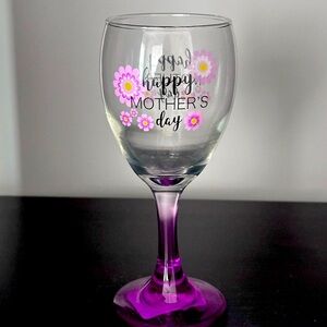 New “Happy Mothers Day” Beautiful bright wine glass with purple base